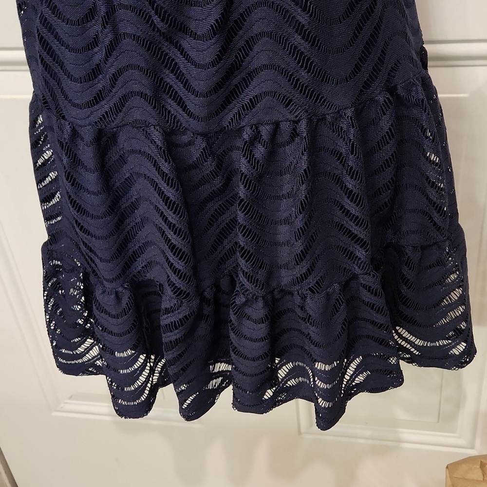 City Triangle Blue Chevron Lace Overlay Midi Dress - Picture 4 of 6